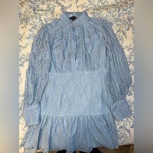 Bardot Powder Blue Lace Long-Sleeve Dress